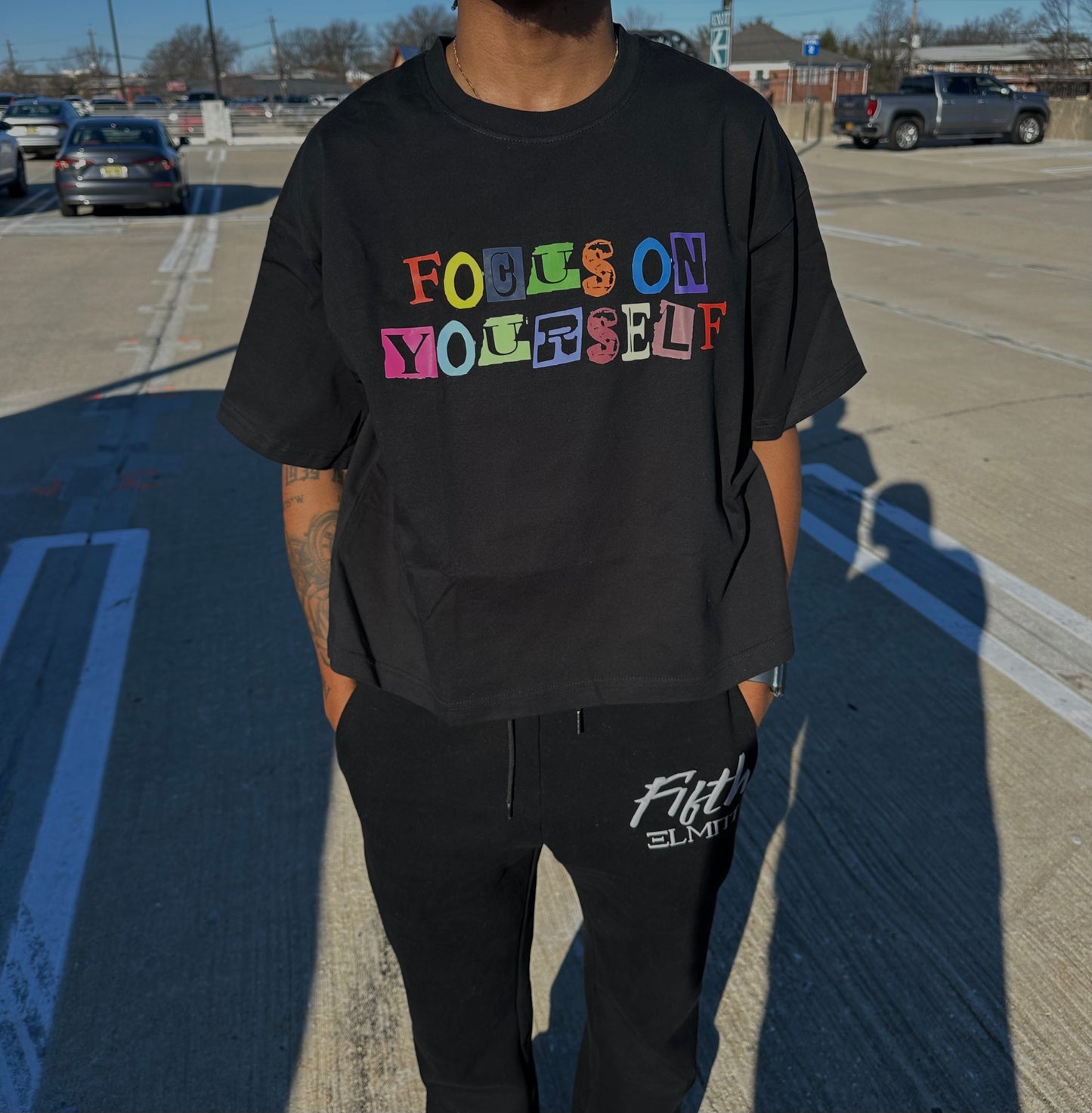 "Focus on Yourself" Cropped Tee (BLK)